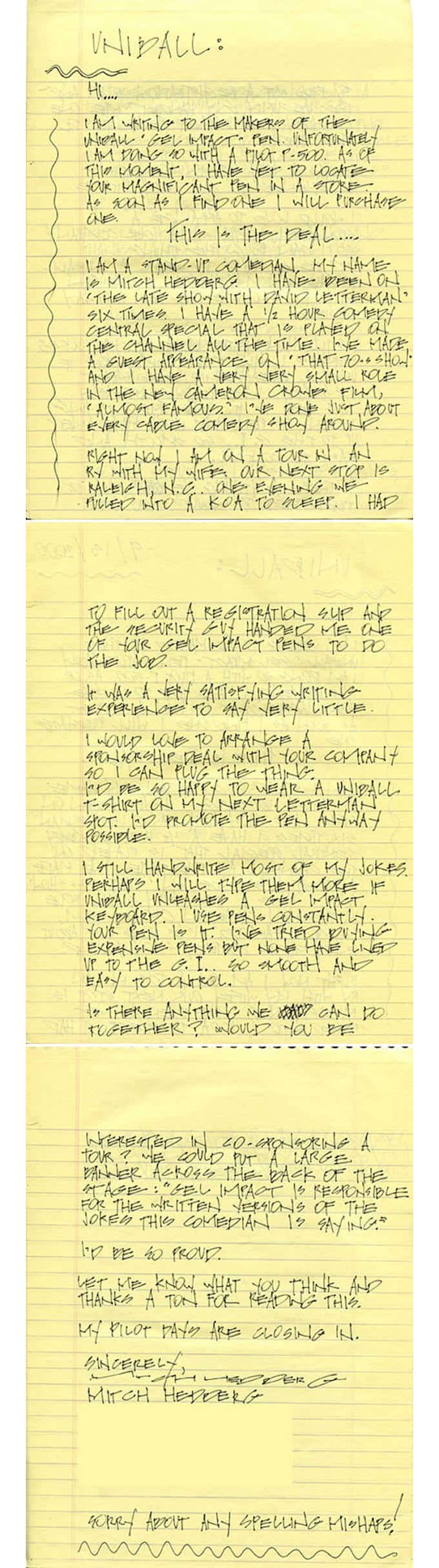 Mitch Hedberg Uniball letter