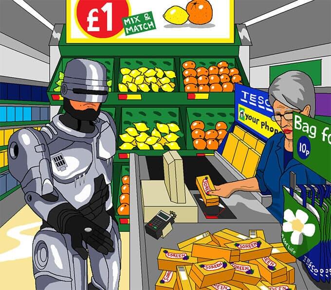 Robocop Shopping at Tesco
