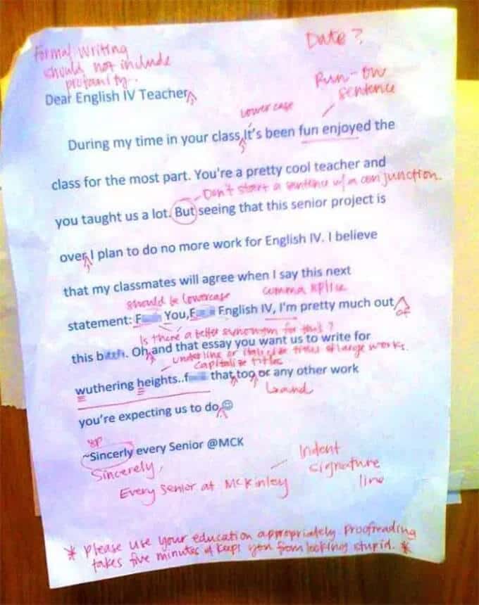 Poison Pen Letter Corrected in Red Ink